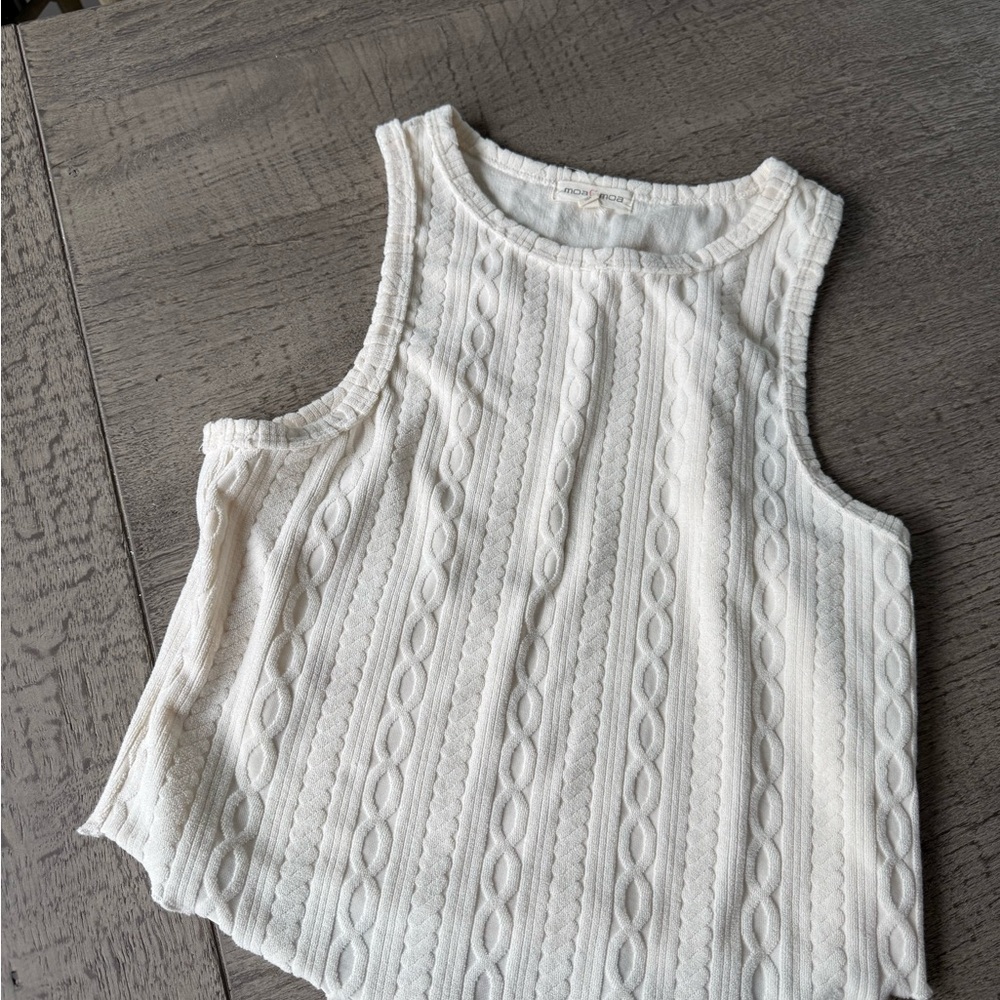 White Sleeveless Cable Knit Top